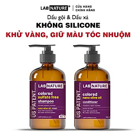 Combo Dầu Gội và Dầu Xả Khử Vàng, Giữ Màu Tóc Tẩy Nhuộm Lab Nature - Công Nghệ Nano Olive Oil