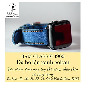 Dây đồng hồ da bò thật xanh ngọc RAM Leather 1963 cao cấp bền chắc - tặng khóa chốt và cây thay dây