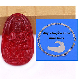 Mặt Phật Phổ hiền 5 cm (size XL) pha lê đỏ kèm móc và dây chuyền inox, Mặt Phật bản mệnh