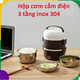 Hộp Cơm Cắm Điện Giữ Nhiệt 3 Tầng Inox, chức năng nấu chín, ủ nóng cơm, thức ăn (Hàng loại 1) tặng kèm móc khóa Shopping online