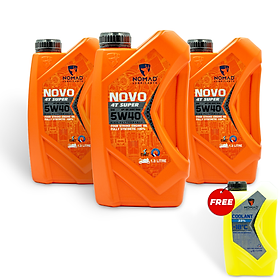 3 LON NHỚT NOMAD 1L - 1.1L - 1.3L DÀNH CHO XE CÔN TAY - TỔNG HỢP TOÀN PHẦN 100% SAE 5W40 - API SN - JASO MA2 TẶNG 1 CHAI NƯỚC MÁT NOMAD 1L PHA SẴN