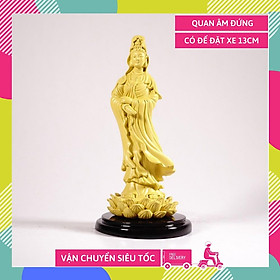 Tượng phật Quan Âm Bồ Tát đứng có đế Vàng đất - Cao 13cm