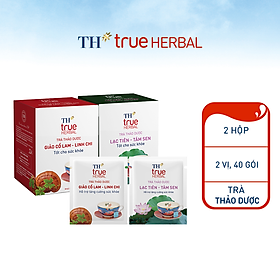 Bộ 2 hộp trà thảo dược TH true HERBAL Giảo cổ lam – Linh chi & Trà Lạc tiên – Tâm sen (40 gói)