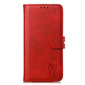 For Samsung A7(2018)/A750 Wallet-type Cute Cartoon Embossed Happy Cat PU Leather Protective Phone Case with Buckle & Bracket