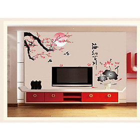 Decal trang trí têt- đào dưới trăng