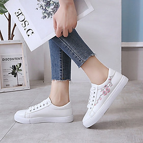 Giày Sneaker - Giày Thể Thao Nữ Màu Trắng Hoạt Tiết Hoa Anh Đào YF9528