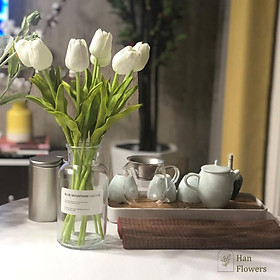 SIÊU HOT - Combo 10 bông tulip PU non + lọ thủy tinh hot trend - trang trí nhà cửa
