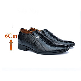 Giày Cao Nam T&TRA Tăng Cao 6Cm- T05 Đen Cá Sấu