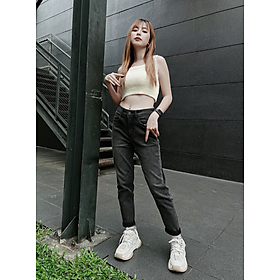 Quần jean nữ boyfriend baggy trơn dài đen và xám chuột co giãn HQJEANS
