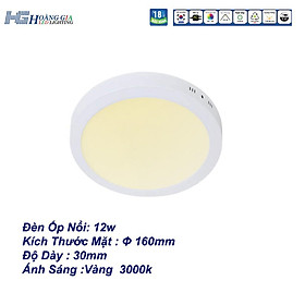 Đèn Led Ốp Nổi 12W Tròn Ánh Sáng Vàng