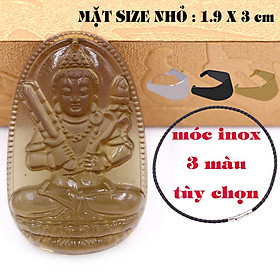 Mặt Phật Hư không tạng đá obsidian ( thạch anh khói ) 1.9cm x 3cm (size nhỏ) kèm vòng cổ dây da đen + móc inox vàng, Phật bản mệnh, mặt dây chuyền