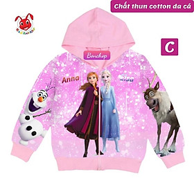 Áo khoác bé gái hình Elsa và Anna xinh xắn từ 10-43kg - Thun da cá hút mồ hôi- Kiến Lửa