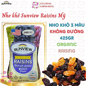 Hình ảnh Nho khô Sunview Raisins Mỹ không hạt 3 màu giàu Vitamin khoáng chất, tốt cho tim mạch (425g/hộp) - QuaTangMe Extaste