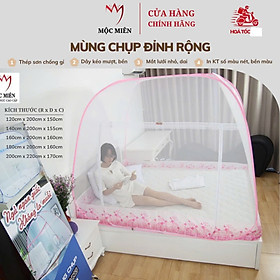 Mua Màn chụp   Mùng chụp cao cấp Mộc Miên đỉnh rộng kích thước 1 2mx2m - Trắng Viền Hồng ( Hà Nội )