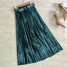 Chân váy nhung xếp ly kèm thắt lưng đồng mầu VAY93 free size
