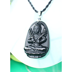 Dây chuyền Mặt Phật Hư Không Tạng Bồ Tát_Mặt Phật đá phong thủy_ Phật bản mệnh, Phật hộ mệnh cho tuổi Dần_Mặt Phật Đá Núi Lửa Obsidian (2.5 x 3,3 cm)