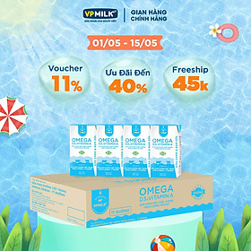 Sữa Dinh Dưỡng Tiệt Trùng VPMilk Omega Ít Đường dạng hộp cho bé trên 1 tuổi 110ml (thùng 48 hộp)