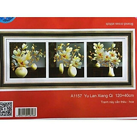 Tranh thêu chữ thập 3D Bình Hoa 3 Bức (120*40cm) chưa thêu