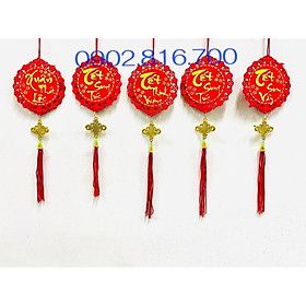 Mua Set 5 Liễng nhung đỏ hình quạt   tròn   vuông chữ vàng đủ chữ treo cây mai - đào - tắc phụ kiện trang trí tết