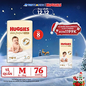 Tã quần Huggies Skin Perfect M Super Jumbo 70+6 miếng với 2 vùng thấm giảm kích ứng da