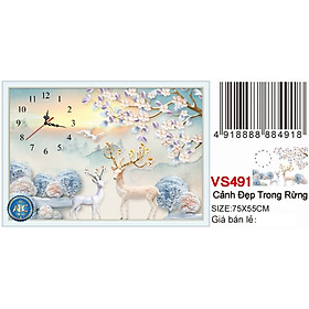 Tranh đính đá cảnh đẹp trong rừng VS491 - 55 x 75 cm - chưa đính