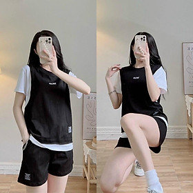 Đồ Bộ Nữ mặc nhà unisex Cotton NO.9 Form rộng thời trang cho mùa hè-Siêu đẹp,chuẩn Hàn thích hợp đi chơi đi dạo - ĐEN - XL