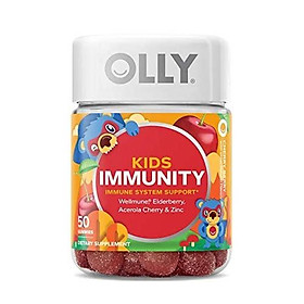 OLLY Kids Immunity Gummy Multivitamin, 25 Day Supply (50 Count), Cherry Berry, Wellmune, Elderberry, Acerola Cherries, Chewable Supplement