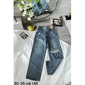 Quần baggy jean ống suông lưng cao rách kiểu size đại từ 55kg đến 80kg - Mã 146
