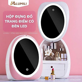 Hộp đựng đồ trang điểm có gương, đèn led, kệ đựng mỹ phẩm thông minh tủ đựng đồ dùng cá nhân có đèn kèm gương xoay 360