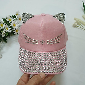 MŨ LƯỠI TRAI MÈO ĐÍNH ĐÁ CHO BÉ GÁI - MŨ NÓN LƯỠI TRAI CHO BÉ GÁI - MŨ DỄ THƯƠNG CHO BÉ