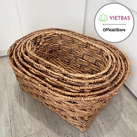 Bộ khay lục bình đựng đồ, trang trí nhà cửa VIETBAS giỏ tròn 5 size MAU78