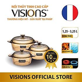 Mua Bộ 3 nồi thủy tinh Visions (loại trung) VS-332   Bảo Hành 10 năm   Xuất xứ từ Pháp - Hàng chính hãng