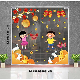 DECAL TRANG TRÍ TRUNG THU 2021 COMBO SỐ 25 BÉ XÁCH LỒNG ĐÈN