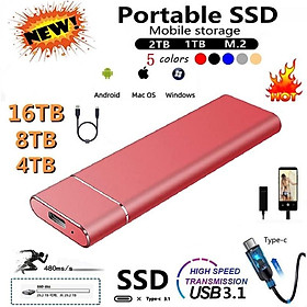 Ổ Cứng Ngoài SSD 16TB 500GB 2TB 4TB 8TB USB 3.1 Type-C Tốc Độ Cao Cho Laptop - Đỏ, Đỏ