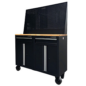 Mua Bộ 2 Tủ dụng cụ CSPS 122cm màu đen mặt ván gỗ kèm vách lưới - 02 hộc kéo (tay cầm trắng)