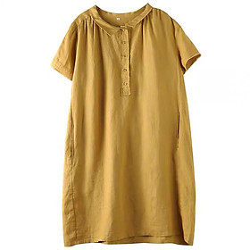 Đầm suông đũi cổ sen vuông không kén dáng mặc ArcticHunter, thời trang thương hiệu chính hãng - Vàng