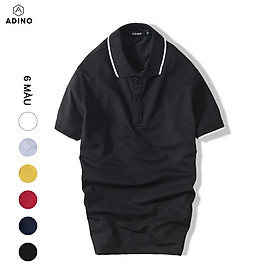 Áo polo nam ADINO màu đen phối viền vải cotton co giãn dáng slimfit trẻ trung AP70