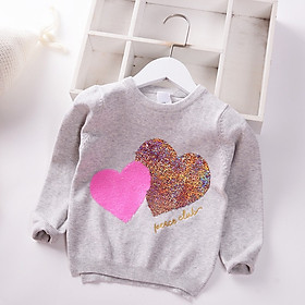 Áo len cho bé gái hình lật cườm đổi màu, Áo len trẻ em 3-8 tuổi xuất Hàn đanh sợi không bai xù