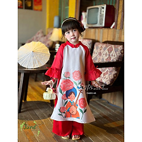 Áo dài tết cho bé gái mẫu Như ý xuân sang xinh xắn từ 10-40kg hàng thiết kế cao cấp (không kèm cài)