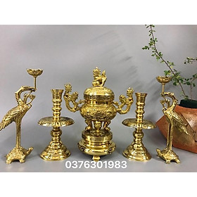 Mua Bộ Đỉnh Thờ lư đồng lộc thành cao 25cm . Tam sự đỉnh hạc bằng đồng