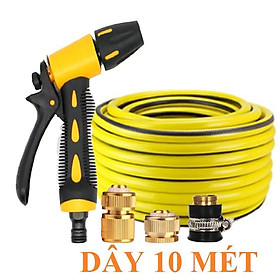 Bộ dây vòi xịt nước rửa xe, tưới cây . tăng áp 3 lần, loại 7m, 10m 206319 đầu đồng, cút đồng,+ tặng móc khoá