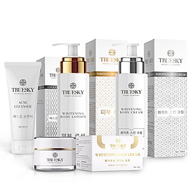 Bộ Truesky VIP03 gồm 1 ủ trắng body 100ml & 1 dưỡng trắng body 100ml & 1 dưỡng trắng da mặt 10g & 1 sữa rửa mặt 60ml
