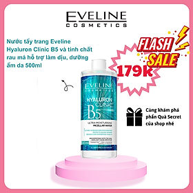 [Giá Chỉ 179k] Nước tẩy trang Eveline Hyaluron Clinic B5 và tinh chất rau má hỗ trợ làm dịu, dưỡng ẩm da 500ml