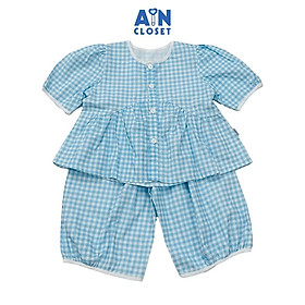 Bộ quần áo Lửng bé gái hoạ tiết Caro Xanh Dương Cotton - AICDBGTBR6PP - AIN Closet