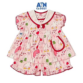 Bộ quần áo ngắn bé gái họa tiết Thỏ Inaba hồng cotton - AICDBGN2W93P - AIN Closet