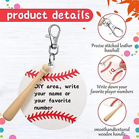 12 Sets Baseball Acrylic Keychain Blank Kit, Acrylic Baseball Blank, Swivel Snap Hooks Baseball Keychain, Wooden Bats