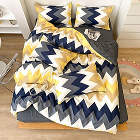 Bộ chăn ga gối Cotton poly sóng vàng mí bo chun drap ga giường
