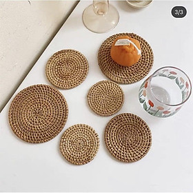 Mua Miếng lót ly cốc bằng guột phụ kiện decor chụp ảnh(Tấm lót mây tre tròn trang trí bàn ăn) HANHDECOR