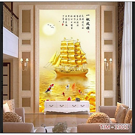 Tranh dán tường vải lụa 3D thuận buồm xuôi gió