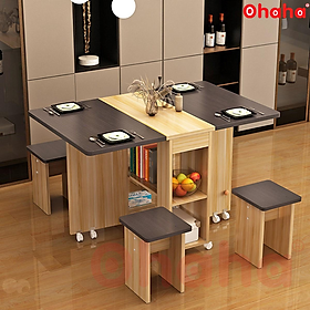 Mua BỘ BÀN ĂN GẤP GỌN THÔNG MINH OHAHA 4 GHẾ CÓ BÁNH XE 360 ĐỘ - BA001